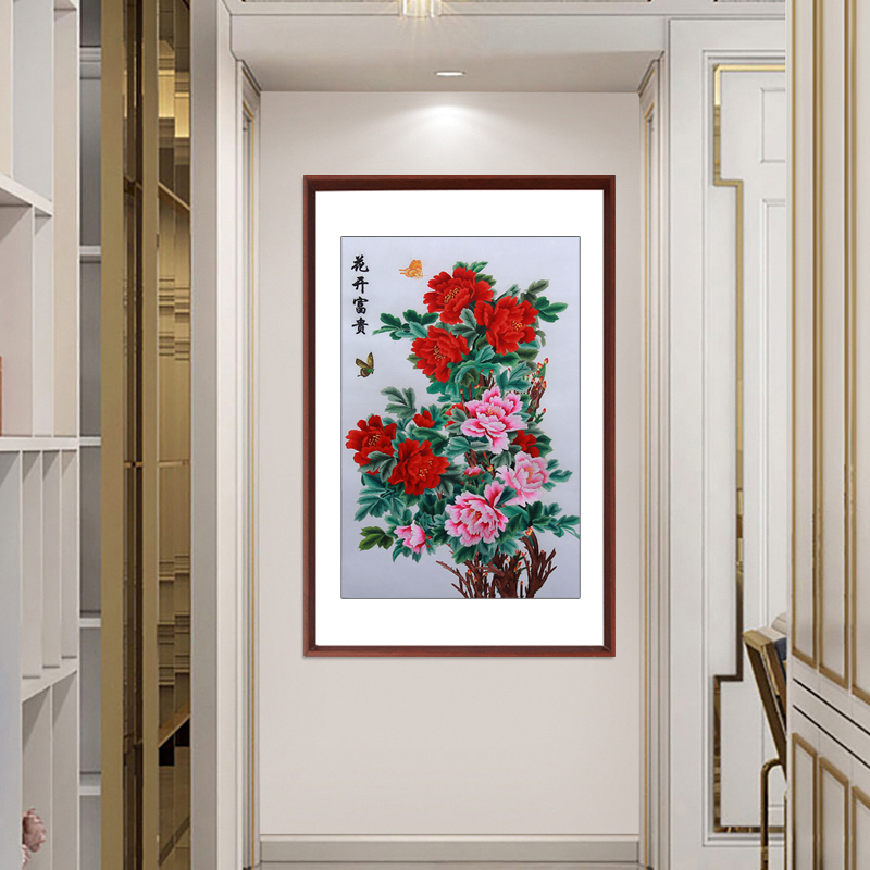 玄关装饰画——手工刺绣装饰画牡丹图