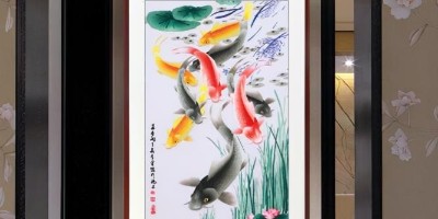 手工刺绣玄关装饰画荷花锦鲤图