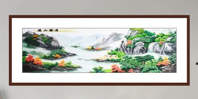 手工刺绣客厅装饰画溪山乐居山水画