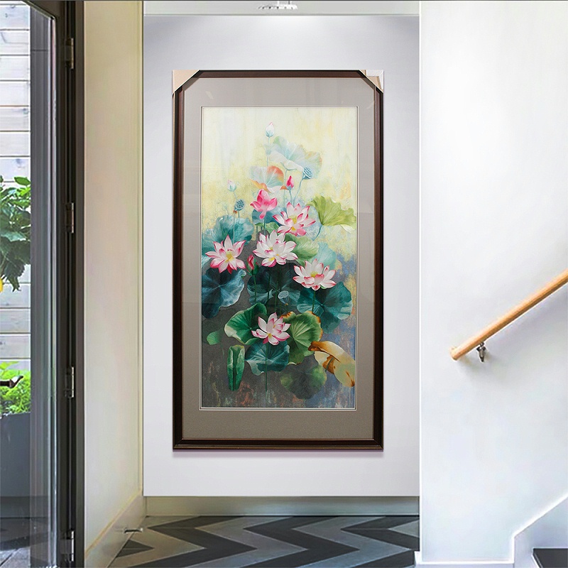 一涵汴绣玄关装饰画——手工刺绣装饰画荷花图《荷塘清趣》