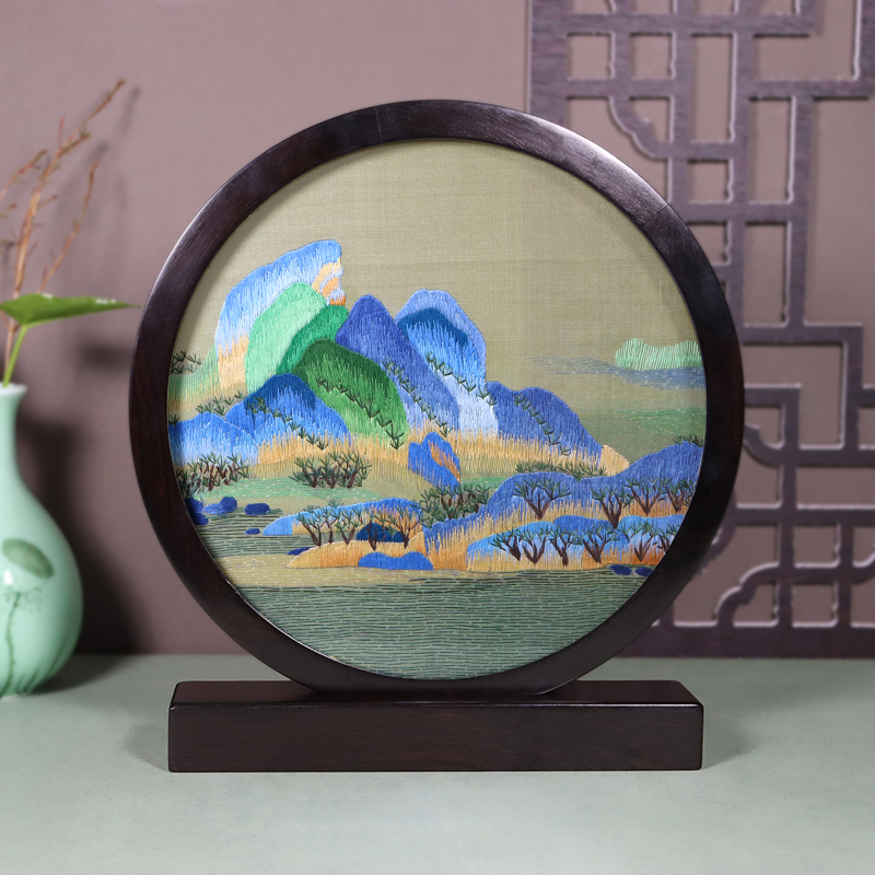 千里江山双面绣摆件