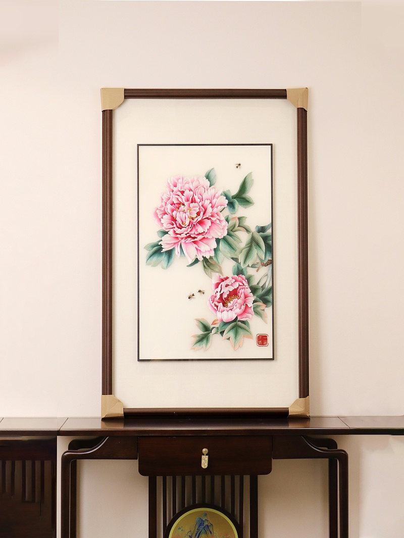 入户玄关画——手工刺绣牡丹图《花开富贵》