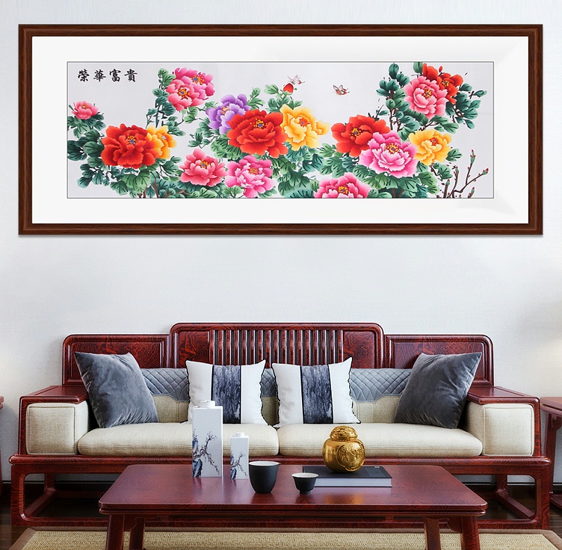 手工刺绣客厅装饰画——花开富贵