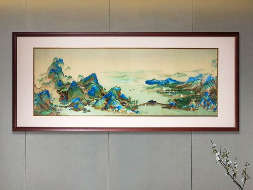 千里江山图客厅书房装饰画办公室手工刺绣装饰画