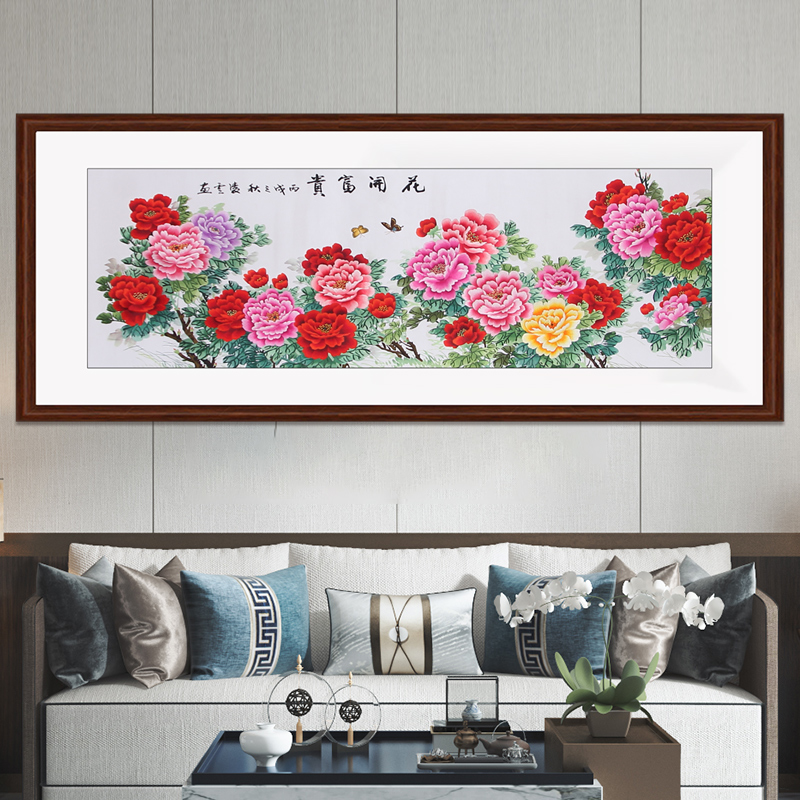 客厅装饰画——手工刺绣装饰画花开富贵图 