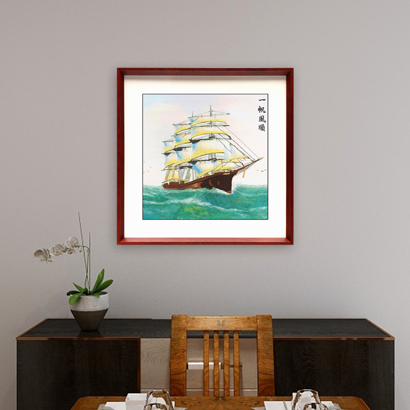 餐厅装饰画-手工刺绣装饰画一帆风顺图