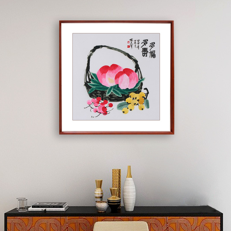 餐厅装饰画-手工刺绣装饰画《多福多寿》