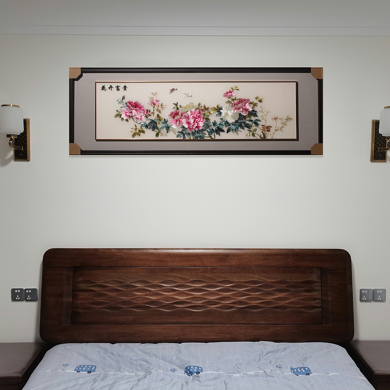 一涵汴绣卧室装饰画——手工刺绣牡丹图《花开富贵》