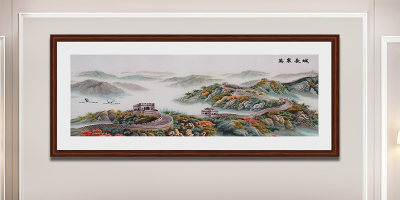 办公室装饰画手工刺绣长城山水画