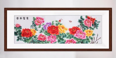 手工刺绣装饰画牡丹图