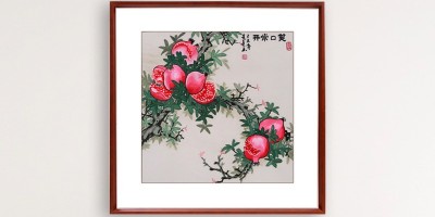 手工刺绣餐厅装饰画笑口常开