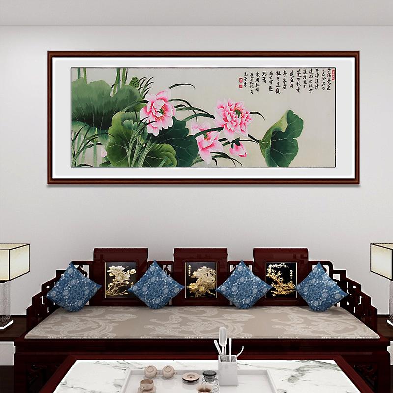 客厅沙发背景墙壁画/客厅装饰画——手工刺绣装饰画荷花图 