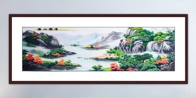 手工刺绣客厅装饰画溪山乐居山水画