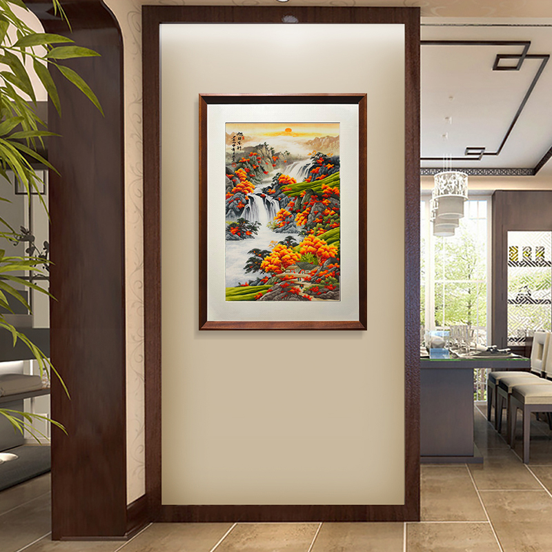 玄关装饰画——手工刺绣山水画《旭日东升》