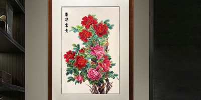 手工刺绣玄关装饰画