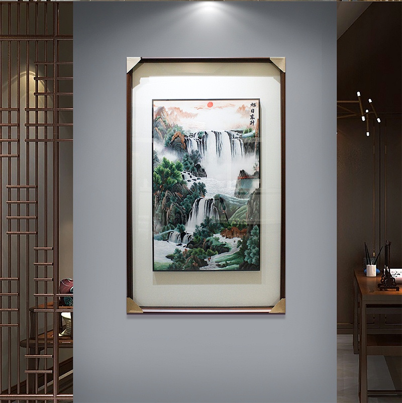 一涵汴绣玄关装饰画——手工刺绣山水画《旭日东升》