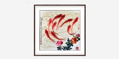 餐厅挂一幅《牡丹九鲤图》装饰画有什么寓意？