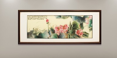 手工刺绣客厅装饰画荷花图