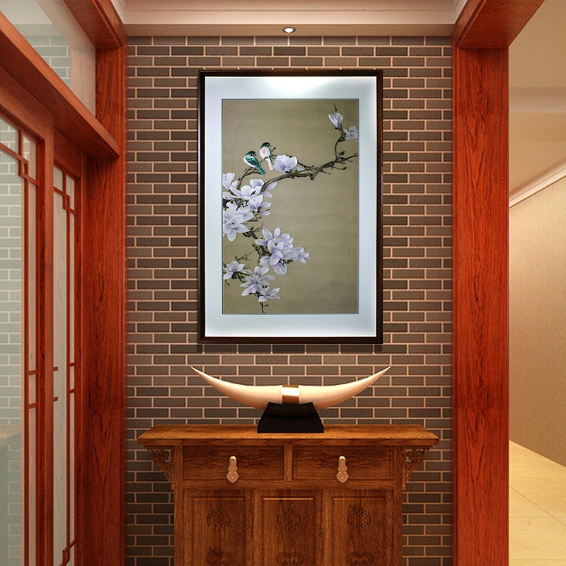 别墅玄关装饰画 刺绣玉兰图