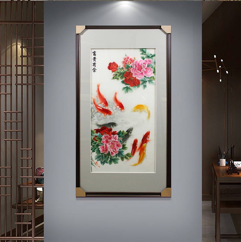 一涵汴绣玄关装饰画——手工刺绣装饰画富贵有余图