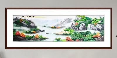 手工刺绣客厅装饰画溪山乐居山水画