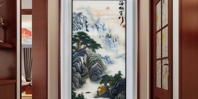 玄关装饰画手工刺绣山水画