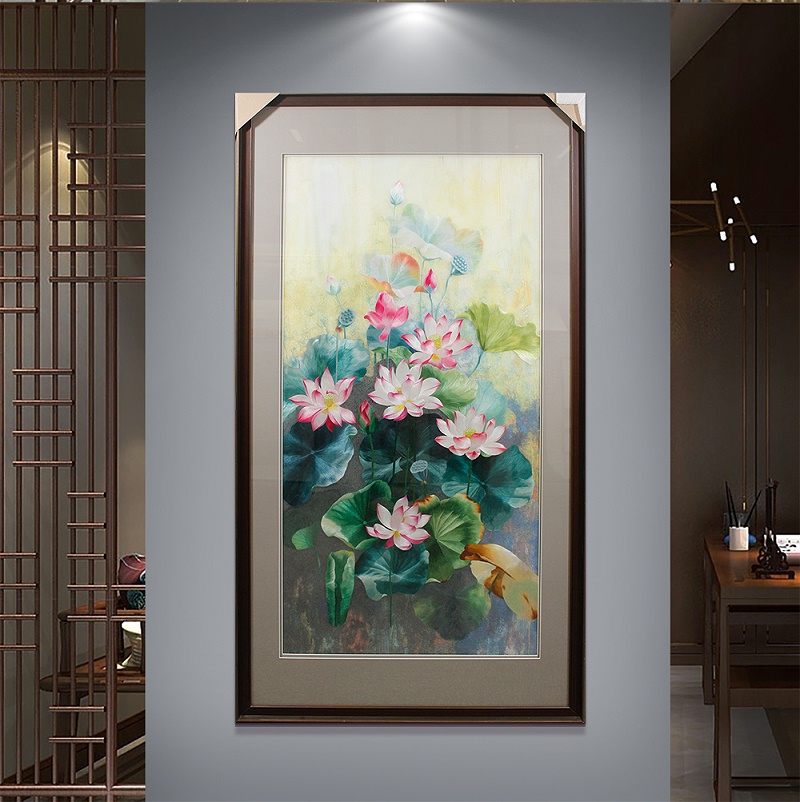 一涵汴绣玄关画——手工刺绣荷花图《和气生财》