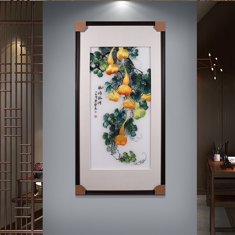 一涵汴绣玄关画——手工刺绣葫芦图《福禄临门》