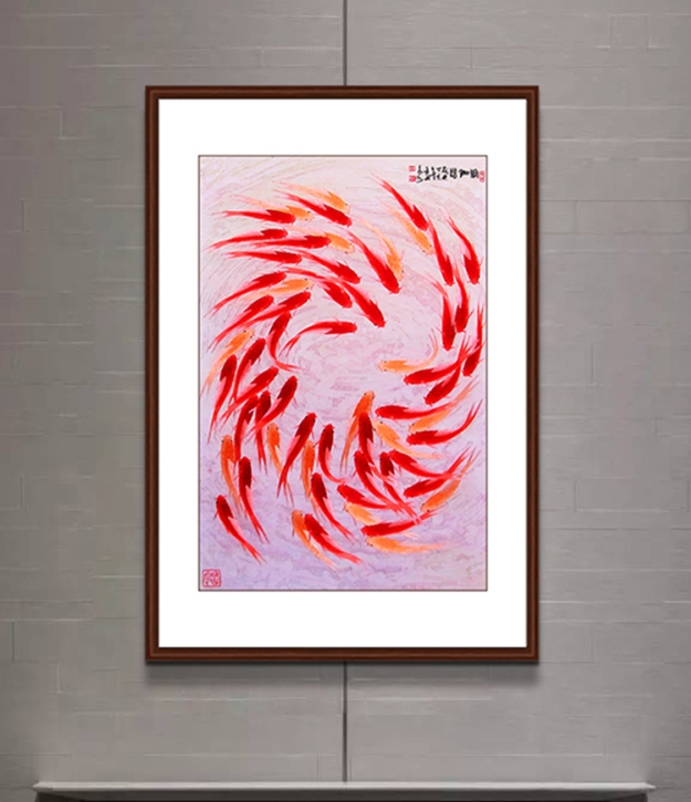 一涵汴绣玄关画——手工刺绣鲤鱼图《百鱼图》