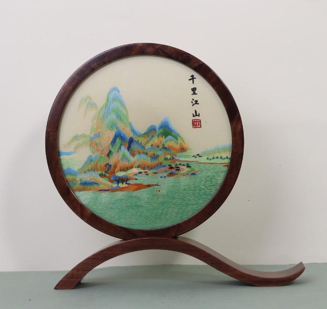 行云流水双面绣摆件