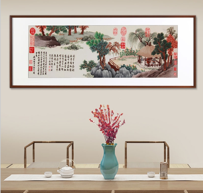 茶室挂画——手工刺绣装饰画盆菊图