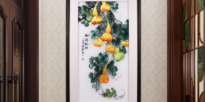 手工刺绣玄关装饰画葫芦画