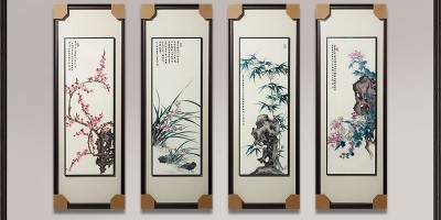 手工刺绣客厅装饰画梅兰竹菊