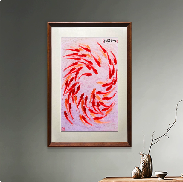 手工刺绣玄关画《百鱼图》