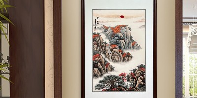 手工刺绣玄关装饰画泰山日出山水画