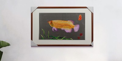 手工刺绣餐厅装饰画金龙鱼图