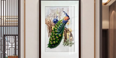 手工刺绣玄关装饰画孔雀图