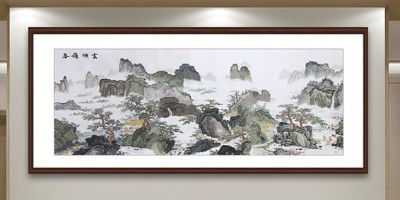 手工刺绣客厅装饰画山水画