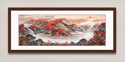 手工刺绣书房装饰画鸿运当头山水画