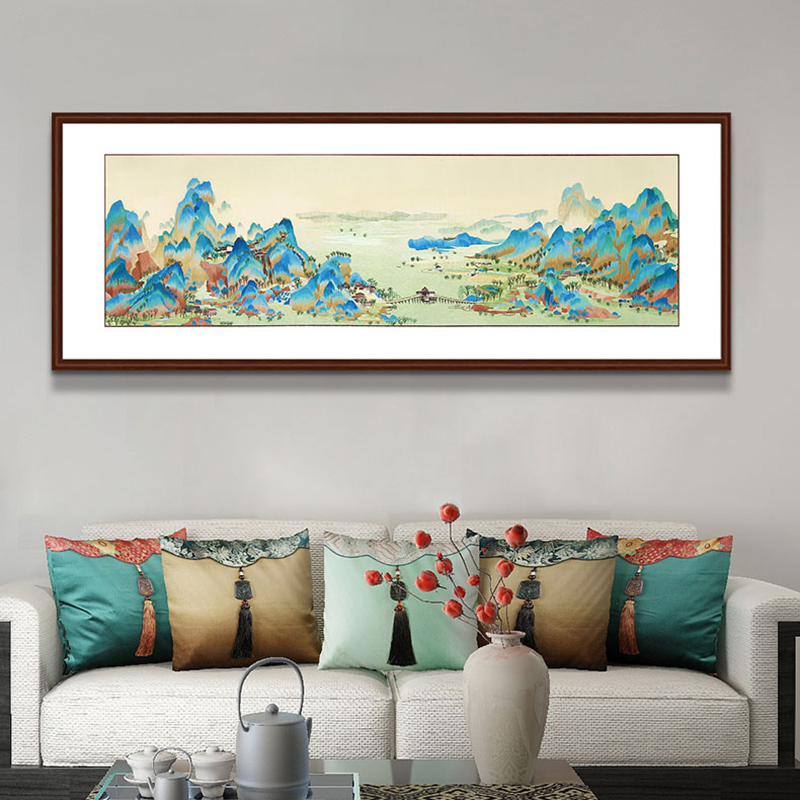 一涵汴绣客厅装饰画——手工刺绣山水画《千里江山图》