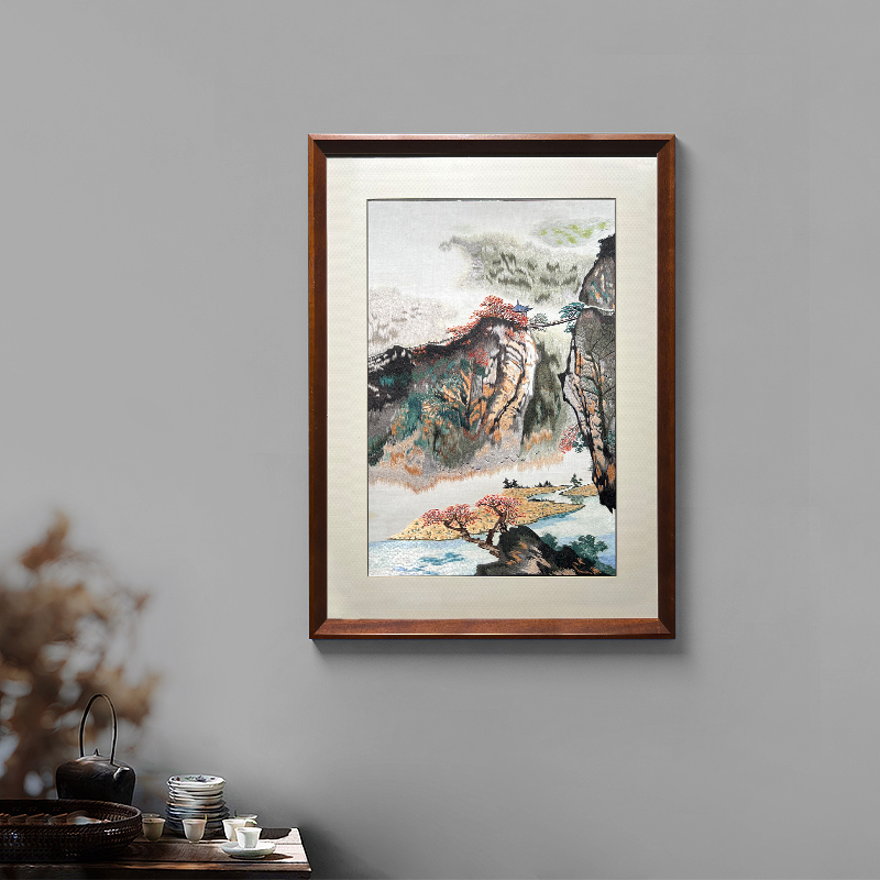 玄关装饰画——手工刺绣山水画锦绣山河图