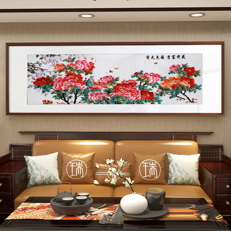 卧室装饰画——手工刺绣装饰画牡丹图《花开富贵》