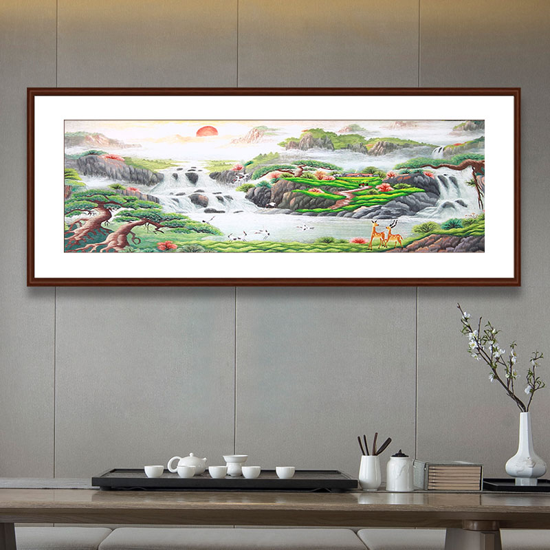 开业礼品推荐：手工刺绣山水画《聚宝盆》