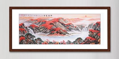 手工刺绣办公室装饰画鸿运当头山水画