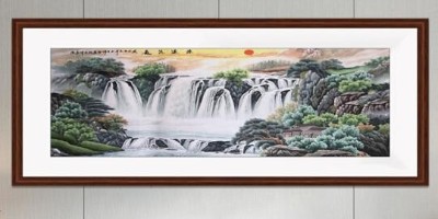 办公室挂画手工刺绣山水画源远流长图