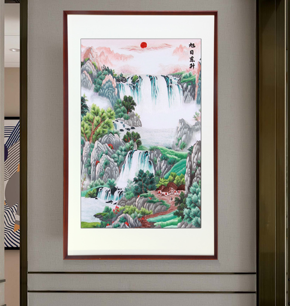 玄关装饰画推荐一：手工刺绣山水画