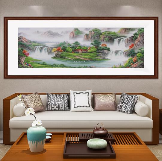 客厅装饰画——手工刺绣山水画《聚宝盆》