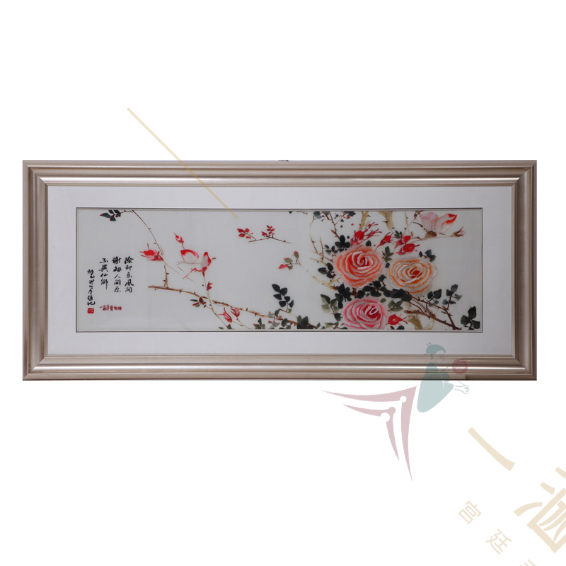 新中式装饰画 刺绣月季图