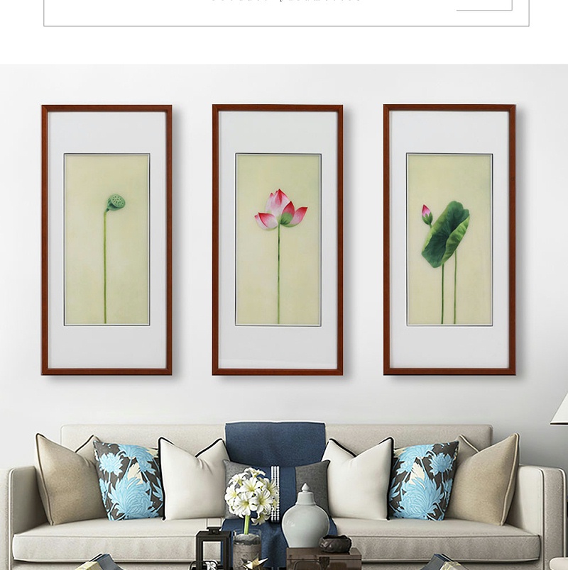 手工刺绣客厅沙发背景墙装饰画《清水芙蓉》