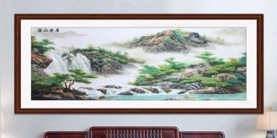 手工刺绣客厅装饰画溪山乐居山水画